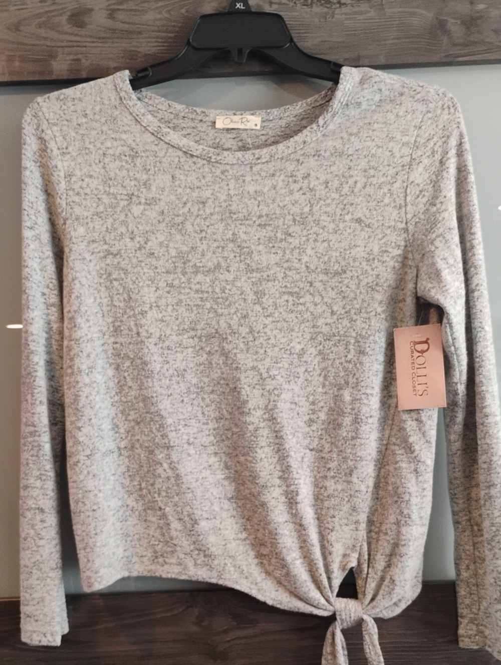 Olivia Rae Heather Gray Long Sleeve Tie-Hem Top